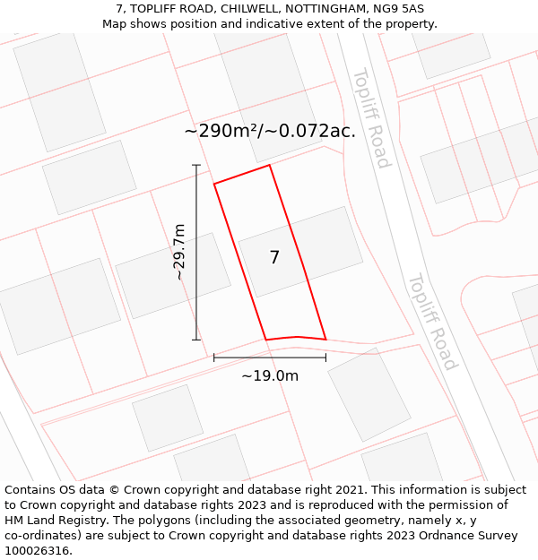 7, TOPLIFF ROAD, CHILWELL, NOTTINGHAM, NG9 5AS: Plot and title map