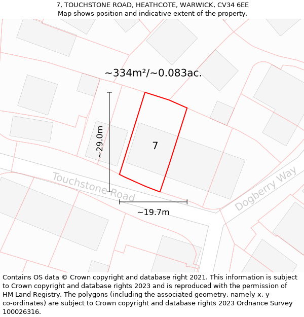 7, TOUCHSTONE ROAD, HEATHCOTE, WARWICK, CV34 6EE: Plot and title map