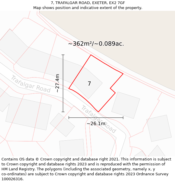 7, TRAFALGAR ROAD, EXETER, EX2 7GF: Plot and title map