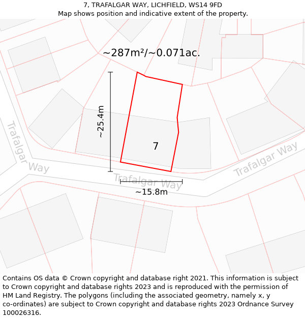 7, TRAFALGAR WAY, LICHFIELD, WS14 9FD: Plot and title map