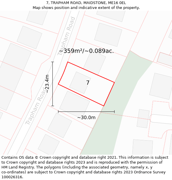 7, TRAPHAM ROAD, MAIDSTONE, ME16 0EL: Plot and title map