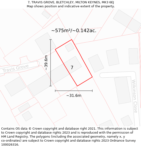 7, TRAVIS GROVE, BLETCHLEY, MILTON KEYNES, MK3 6EJ: Plot and title map