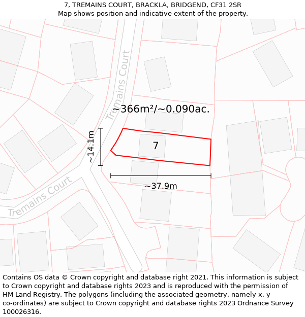 7, TREMAINS COURT, BRACKLA, BRIDGEND, CF31 2SR: Plot and title map