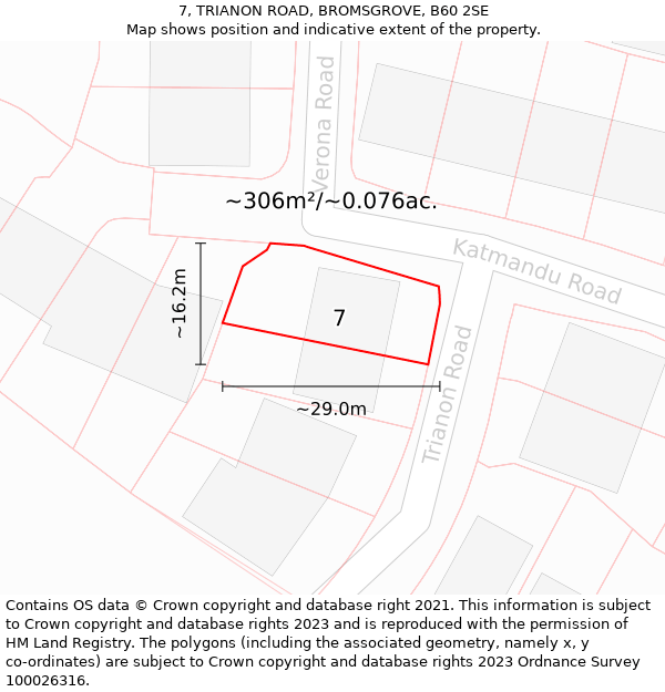 7, TRIANON ROAD, BROMSGROVE, B60 2SE: Plot and title map