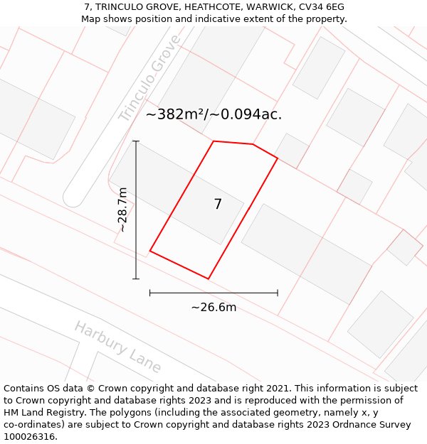 7, TRINCULO GROVE, HEATHCOTE, WARWICK, CV34 6EG: Plot and title map