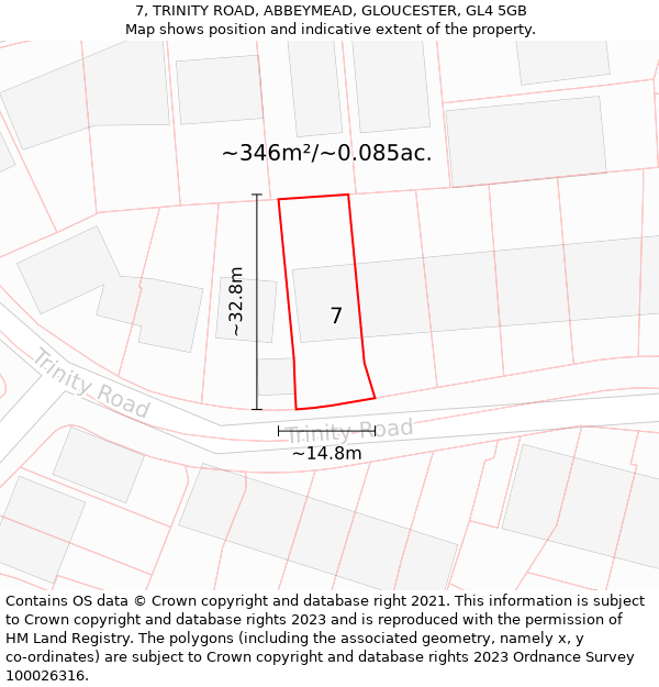 7, TRINITY ROAD, ABBEYMEAD, GLOUCESTER, GL4 5GB: Plot and title map