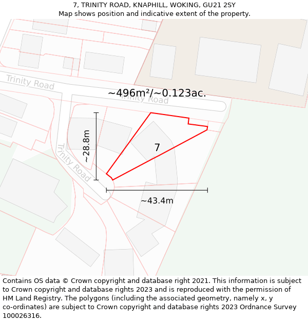 7, TRINITY ROAD, KNAPHILL, WOKING, GU21 2SY: Plot and title map