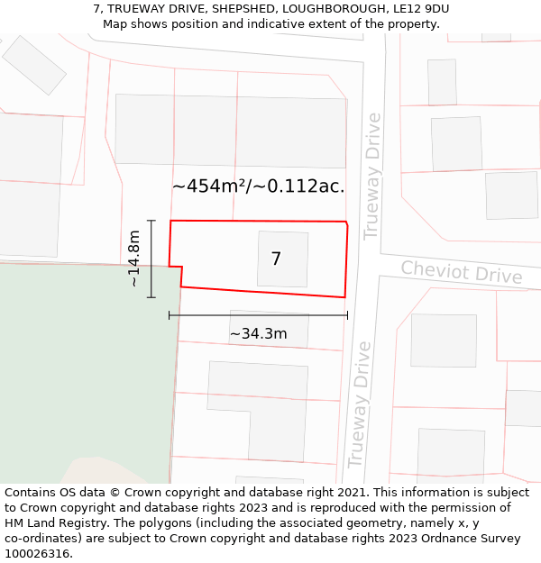 7, TRUEWAY DRIVE, SHEPSHED, LOUGHBOROUGH, LE12 9DU: Plot and title map