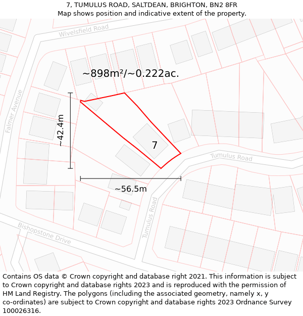 7, TUMULUS ROAD, SALTDEAN, BRIGHTON, BN2 8FR: Plot and title map