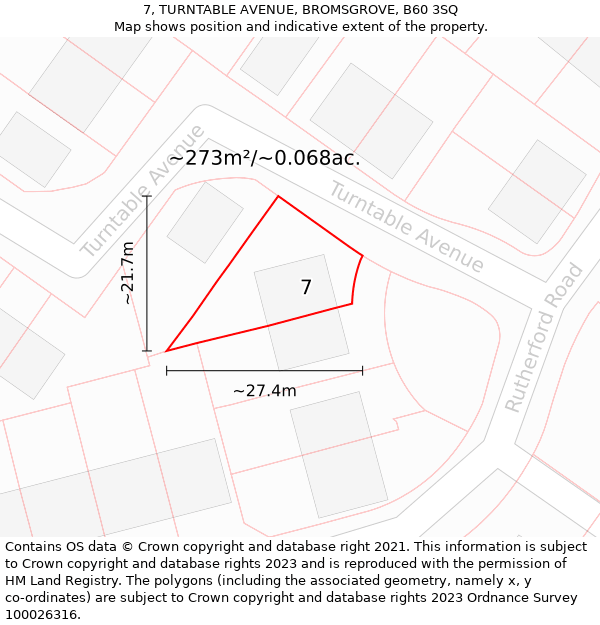 7, TURNTABLE AVENUE, BROMSGROVE, B60 3SQ: Plot and title map
