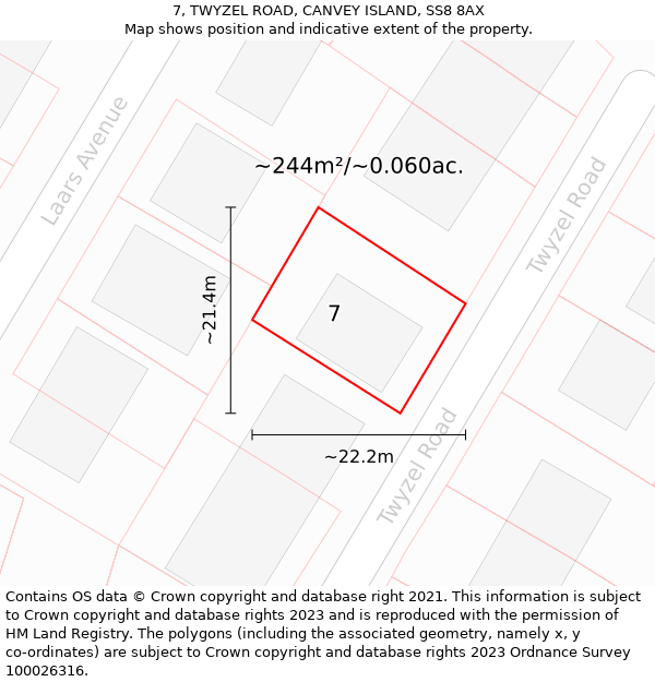 7, TWYZEL ROAD, CANVEY ISLAND, SS8 8AX: Plot and title map