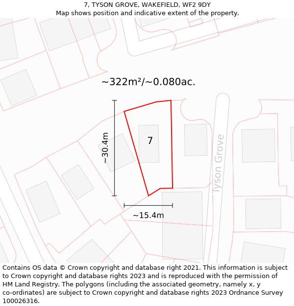 7, TYSON GROVE, WAKEFIELD, WF2 9DY: Plot and title map