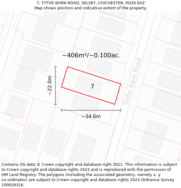 7, TYTHE BARN ROAD, SELSEY, CHICHESTER, PO20 0AZ: Plot and title map