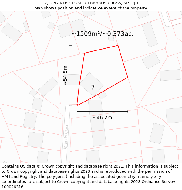 7, UPLANDS CLOSE, GERRARDS CROSS, SL9 7JH: Plot and title map