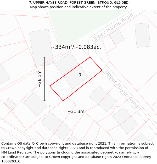 7, UPPER HAYES ROAD, FOREST GREEN, STROUD, GL6 0ED: Plot and title map