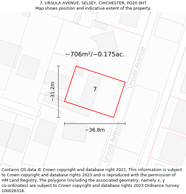 7, URSULA AVENUE, SELSEY, CHICHESTER, PO20 0HT: Plot and title map
