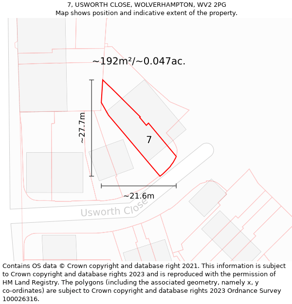 7, USWORTH CLOSE, WOLVERHAMPTON, WV2 2PG: Plot and title map