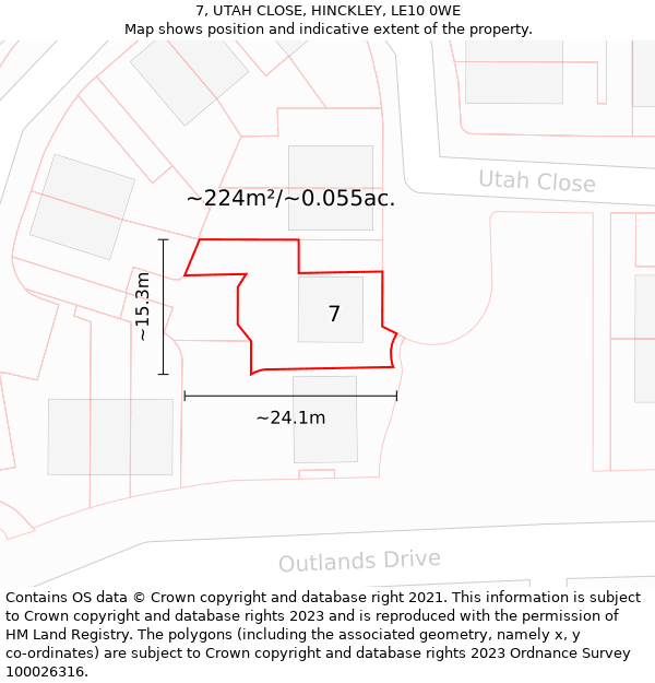 7, UTAH CLOSE, HINCKLEY, LE10 0WE: Plot and title map