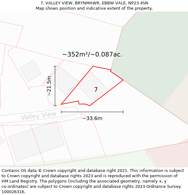 7, VALLEY VIEW, BRYNMAWR, EBBW VALE, NP23 4SN: Plot and title map