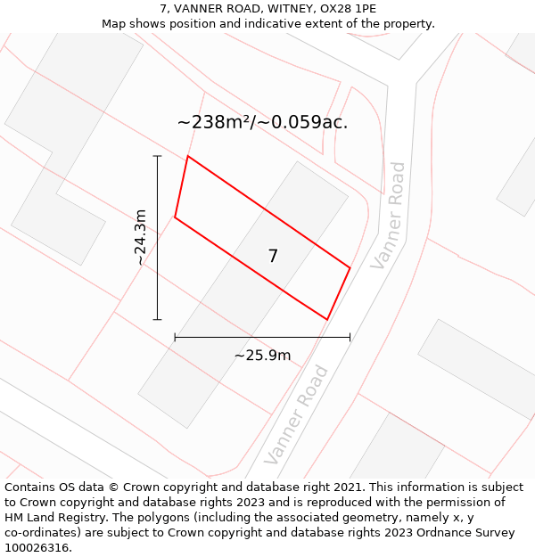 7, VANNER ROAD, WITNEY, OX28 1PE: Plot and title map