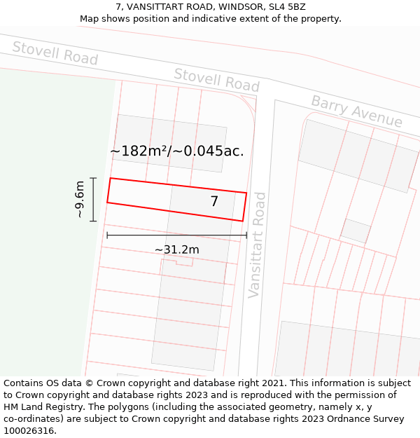 7, VANSITTART ROAD, WINDSOR, SL4 5BZ: Plot and title map