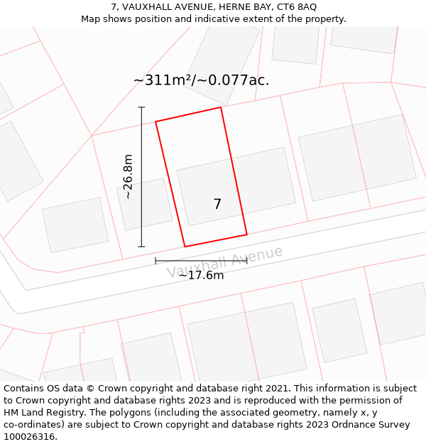 7, VAUXHALL AVENUE, HERNE BAY, CT6 8AQ: Plot and title map