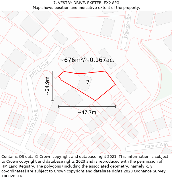 7, VESTRY DRIVE, EXETER, EX2 8FG: Plot and title map