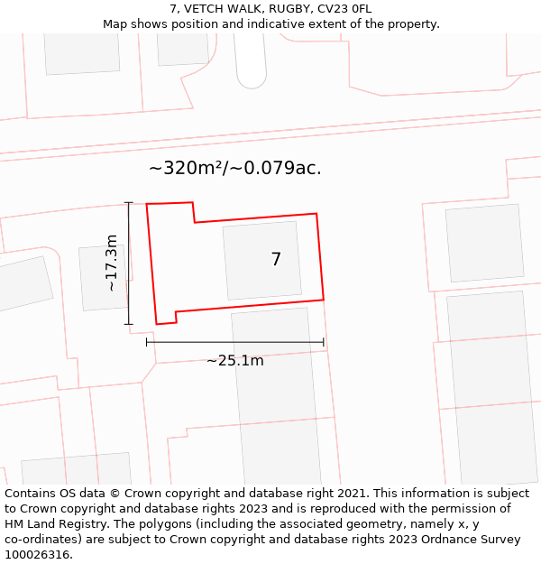 7, VETCH WALK, RUGBY, CV23 0FL: Plot and title map