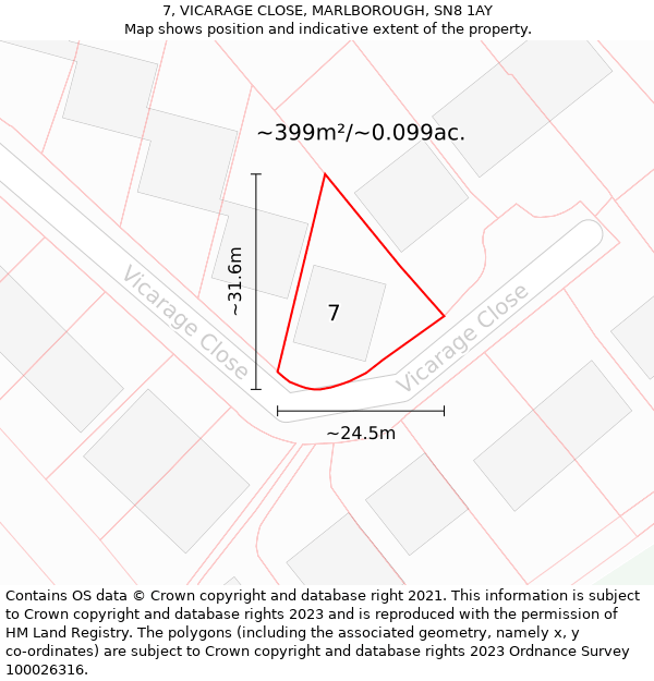 7, VICARAGE CLOSE, MARLBOROUGH, SN8 1AY: Plot and title map