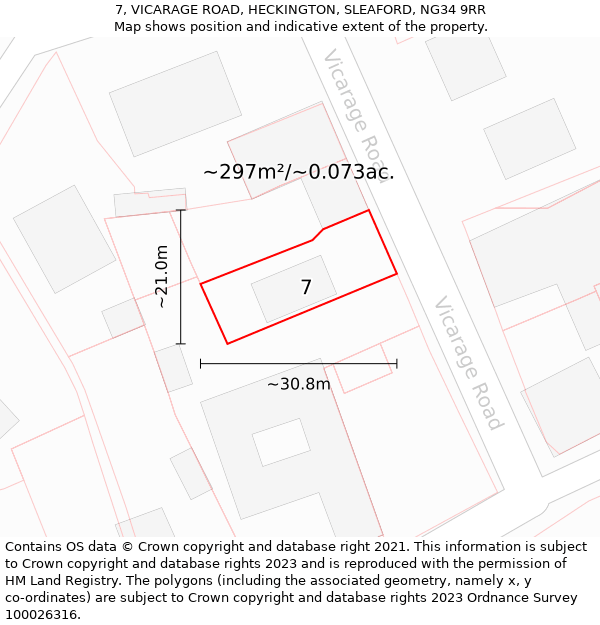 7, VICARAGE ROAD, HECKINGTON, SLEAFORD, NG34 9RR: Plot and title map