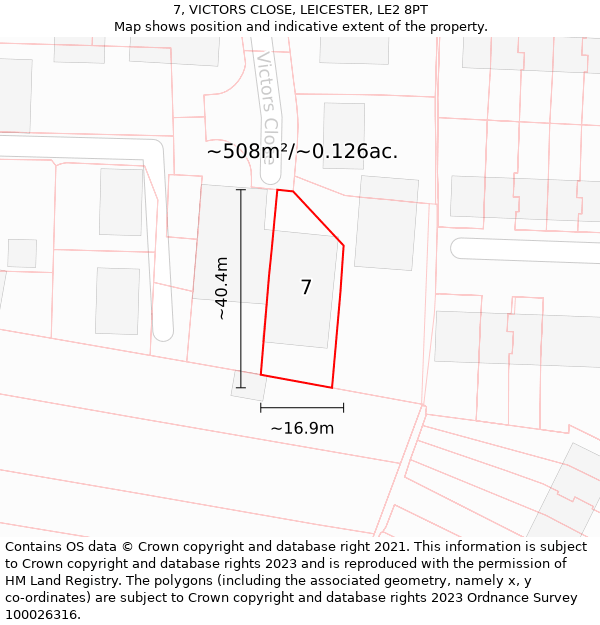 7, VICTORS CLOSE, LEICESTER, LE2 8PT: Plot and title map