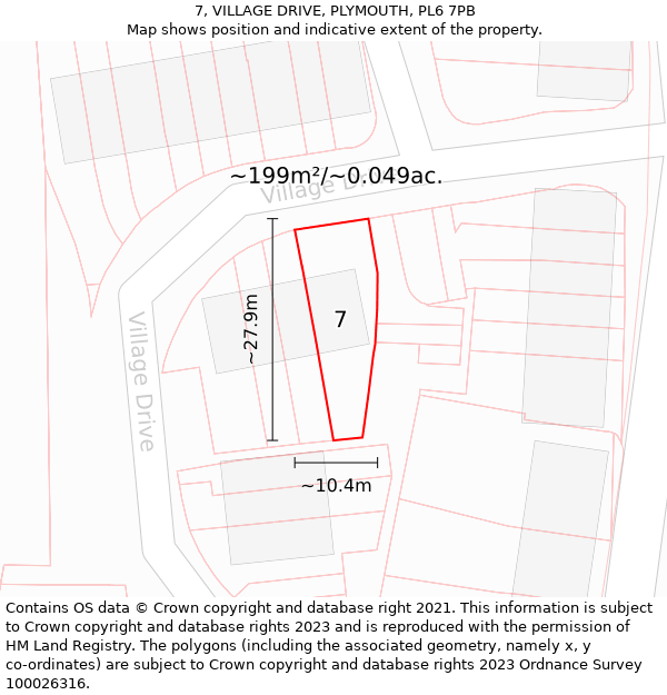 7, VILLAGE DRIVE, PLYMOUTH, PL6 7PB: Plot and title map