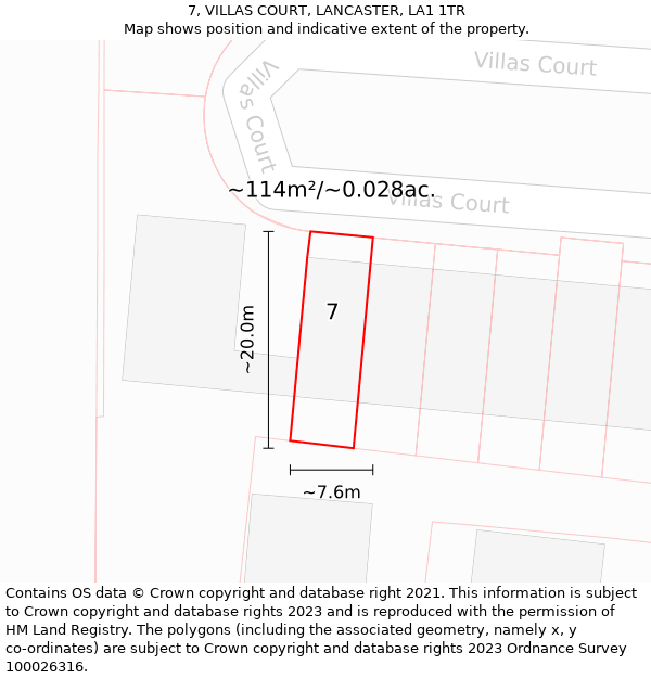 7, VILLAS COURT, LANCASTER, LA1 1TR: Plot and title map