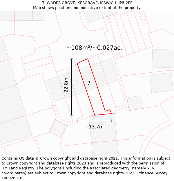 7, WADES GROVE, KESGRAVE, IPSWICH, IP5 2EF: Plot and title map