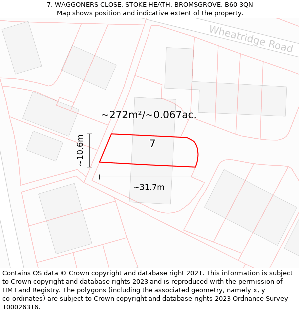 7, WAGGONERS CLOSE, STOKE HEATH, BROMSGROVE, B60 3QN: Plot and title map