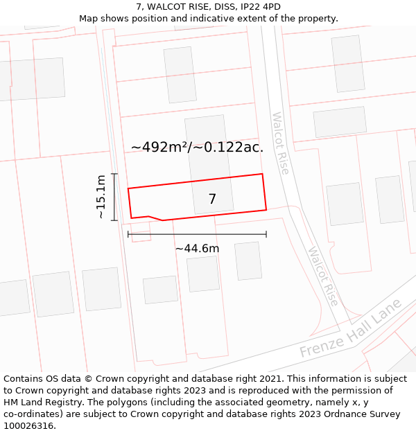 7, WALCOT RISE, DISS, IP22 4PD: Plot and title map