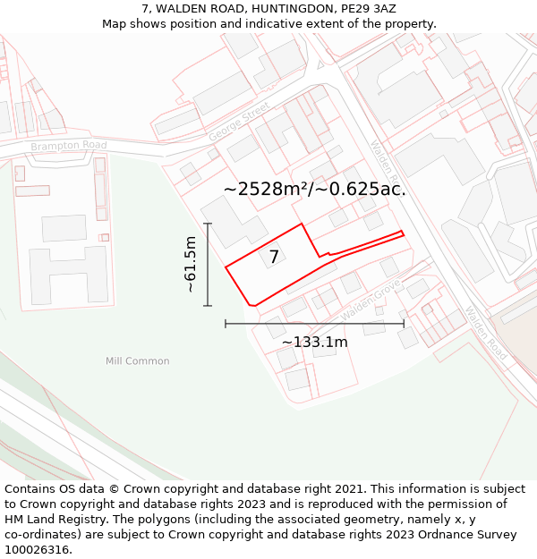 7, WALDEN ROAD, HUNTINGDON, PE29 3AZ: Plot and title map