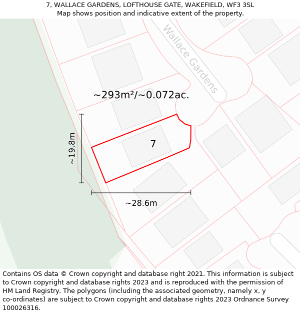 7, WALLACE GARDENS, LOFTHOUSE GATE, WAKEFIELD, WF3 3SL: Plot and title map