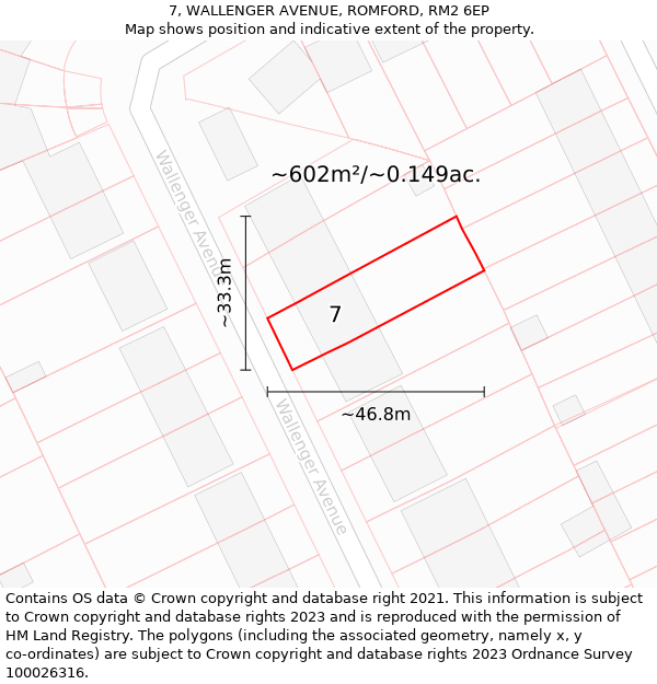 7, WALLENGER AVENUE, ROMFORD, RM2 6EP: Plot and title map