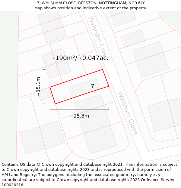 7, WALSHAM CLOSE, BEESTON, NOTTINGHAM, NG9 6LY: Plot and title map