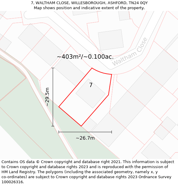 7, WALTHAM CLOSE, WILLESBOROUGH, ASHFORD, TN24 0QY: Plot and title map