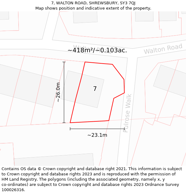 7, WALTON ROAD, SHREWSBURY, SY3 7QJ: Plot and title map