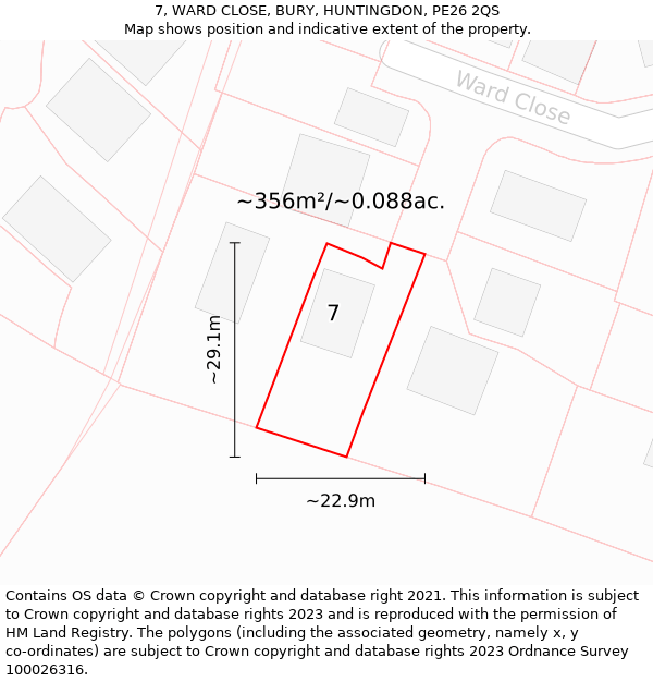 7, WARD CLOSE, BURY, HUNTINGDON, PE26 2QS: Plot and title map