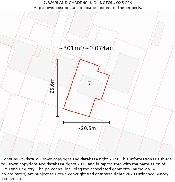 7, WARLAND GARDENS, KIDLINGTON, OX5 2FX: Plot and title map