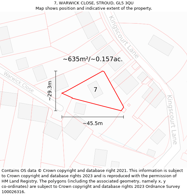 7, WARWICK CLOSE, STROUD, GL5 3QU: Plot and title map