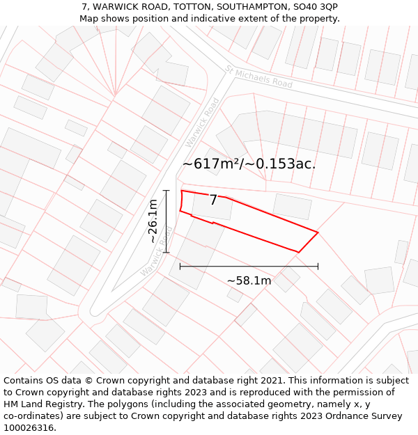 7, WARWICK ROAD, TOTTON, SOUTHAMPTON, SO40 3QP: Plot and title map