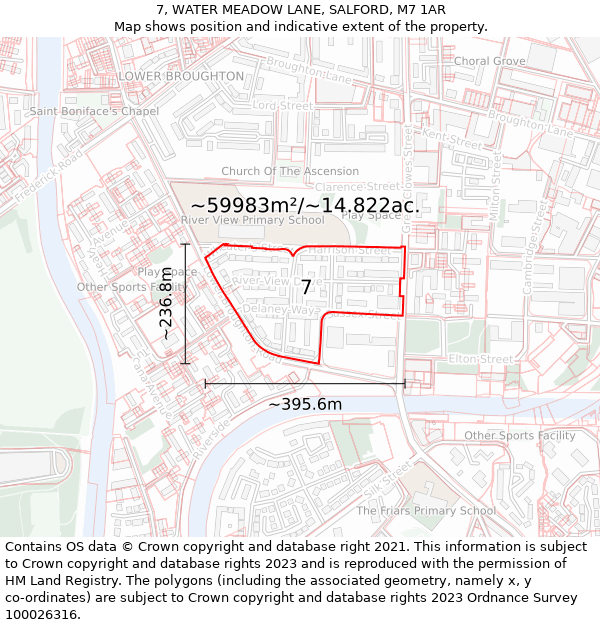 7, WATER MEADOW LANE, SALFORD, M7 1AR: Plot and title map