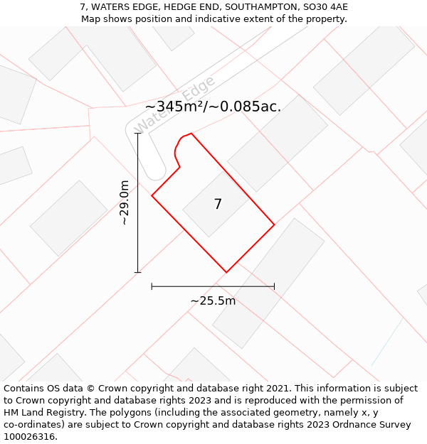 7, WATERS EDGE, HEDGE END, SOUTHAMPTON, SO30 4AE: Plot and title map