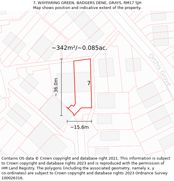 7, WAYFARING GREEN, BADGERS DENE, GRAYS, RM17 5JH: Plot and title map