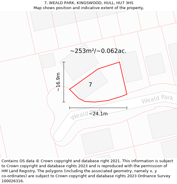 7, WEALD PARK, KINGSWOOD, HULL, HU7 3HS: Plot and title map